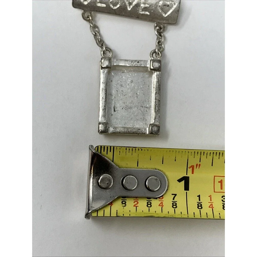 Hanging Picture Frame Brooch Dangle Pin LOVE Silver Tone VTG